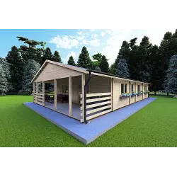Casa de madera FIRENZE 8x12 44mm, frente lado derecho
