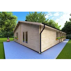 Casa de madera moderna NIZZA 8x14.50 44mm, frente lado derecho