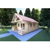 Casa de madera con porche y altillo GAIA 33.30 m² 44/100/44 mm, frente lado derecho
