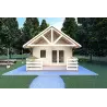 Casa de madera con porche y altillo GAIA 33.30 m² 44/100/44 mm, vista frontal