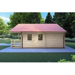 Casa de madera con porche y altillo GAIA 33.30 m² 44/100/44 mm, lado derecho