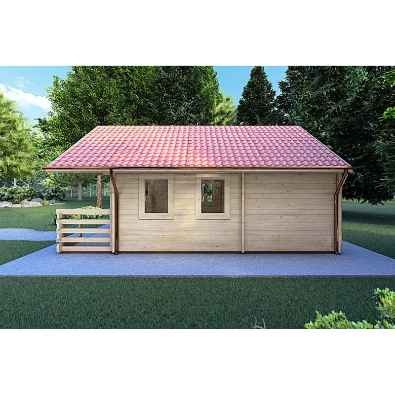 Casa de madera con porche y altillo GAIA 33.30 m² 44/100/44 mm, lado derecho
