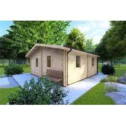 Casa de madera IRMA 6x6 44mm, frente lado derecho