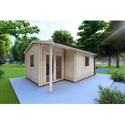Casita de madera SONIA 6x4 44mm, frente lado izquierdo