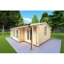 Casa aislada de madera ADELE 8x6 44/100/44 mm, frente lado derecho