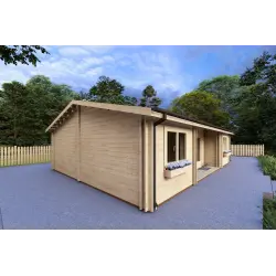 Casa aislada de madera GIADA 10x7.20 44/100/44 mm, frente lado izquierdo