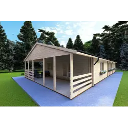 Casa aislada de madera SOFIA 8x14.50 44/100/44 mm, frente lado derecho