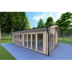 Casa aislada de madera AUGUSTA 8x6 44/100/44 mm, frente lado derecho