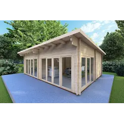 Cabaña de madera AURELIA 6x8 44mm, frente lado derecho