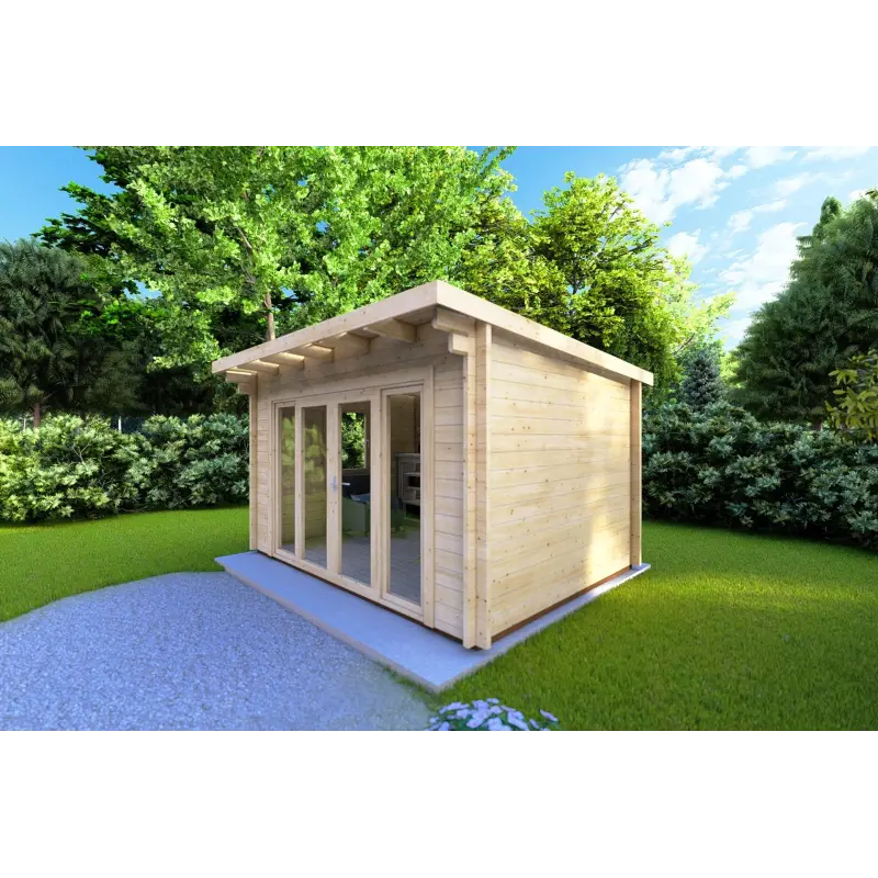 Cobertizo de madera ILARIA 4x3 44mm, frente lado derecho
