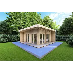 Casa de madera moderna FLAMINIA 6x6 44mm, frente lado derecho