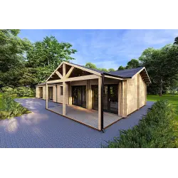 Casa habitable de madera con techo a dos aguas ISOTTA 125 m² 44/140/44 mm, frente lado derecho