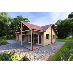 Casa de madera prefabricada 95 m² AGNESE 44/140/44 mm, frente lado derecho