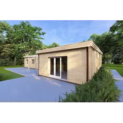 Casa habitable con techo plano CAMELIA 125 m² 44/140/44 mm, frente lado derecho