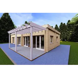 Casa habitable de madera luminosa DAFNE  95 m² 44/140/44 mm, frente lado derecho