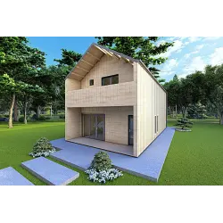 Casa de madera prefabricada bifamiliar CALIPSO 12x6 44/100/30/40 mm, frente lado derecho