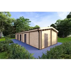 Casa habitable de madera con garaje CLOE 114 m² 44/140/44 mm, frente lado derecho