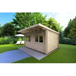 Casita de madera SIBILLA 4.5x3.5 44mm, frente lado derecho