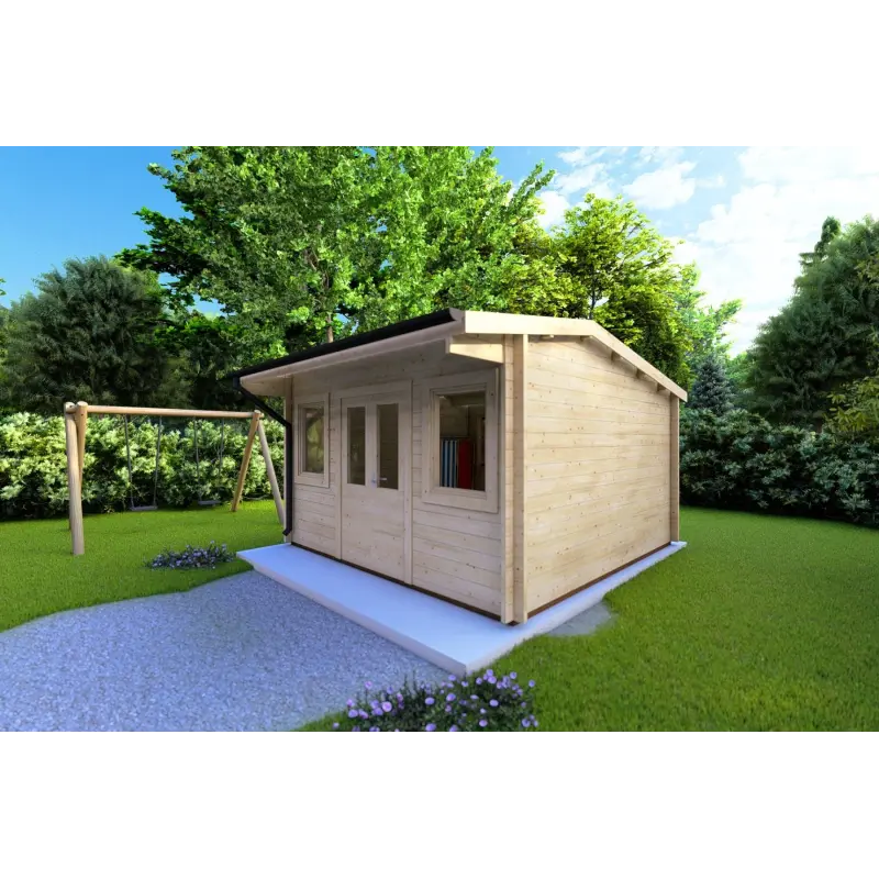 Casita de madera AZZURRA 4x3 44mm, frente lado derecho