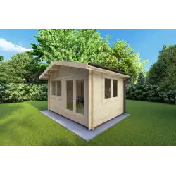 Casita de madera LELLA 4x3 44mm, frente lado derecho