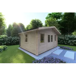 Casita de madera ARIZONA 5x4 44mm, frente lado izquierdo