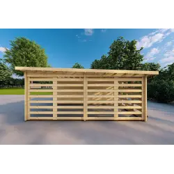 Garaje de madera con cochera 6x6 44mm, lado derecho
