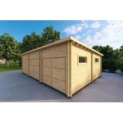 Garaje de madera TRES PLAZAS 9x6 44mm, frente lado derecho