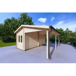 Pérgola de madera con trastero 29.33 m² 44mm, frente lado derecho
