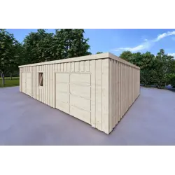 Garaje de madera doble a un agua con trastero personal 9.6x6.4 44/80/30/40 mm, frente lado derecho