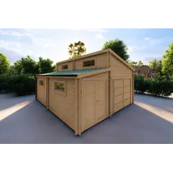 Garaje de madera individual con trastero 35 m² 44mm, frente lado izquierdo