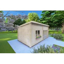 Caseta de jardín AFRODITE 6.5x3.5 44mm, frente lado izquierdo