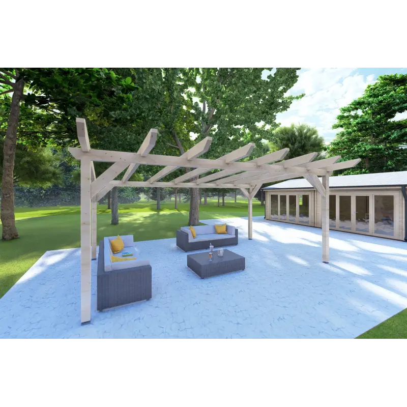 Pérgola de madera 20 m², frente lado izquierdo