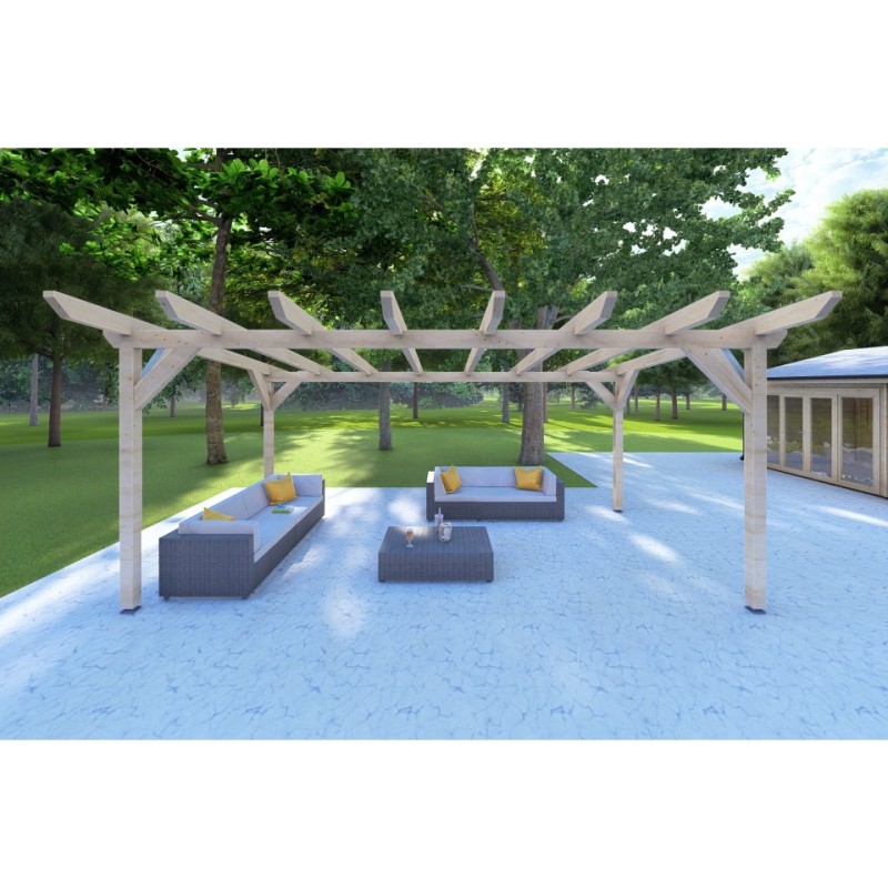 Pérgola de madera 20 m², vista frontal