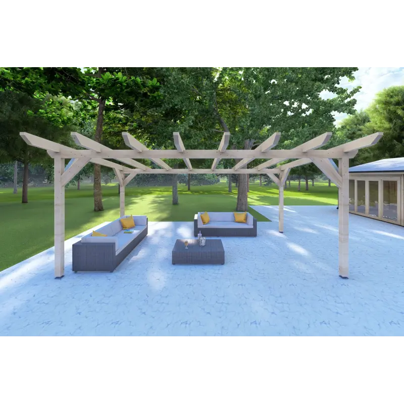 Pérgola de madera 20 m², vista frontal
