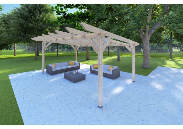 Pérgola de madera 20 m², frente lado derecho