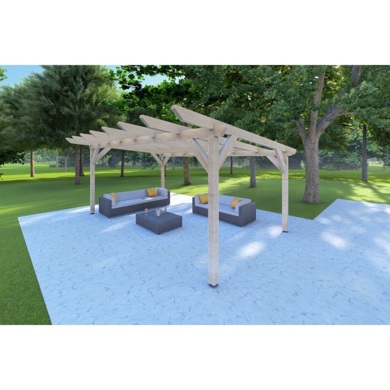 Pérgola de madera 20 m², frente lado derecho