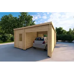 Pérgola con doble trastero 5x6 44mm, frente lado derecho