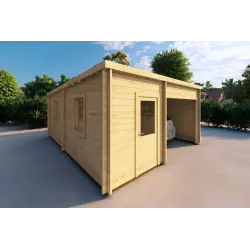 Pérgola con doble trastero 5x6 44mm, frente lado izquierdo