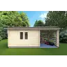 Caseta de jardín con leñera FRIDA 6.4x3 44mm, vista frontal