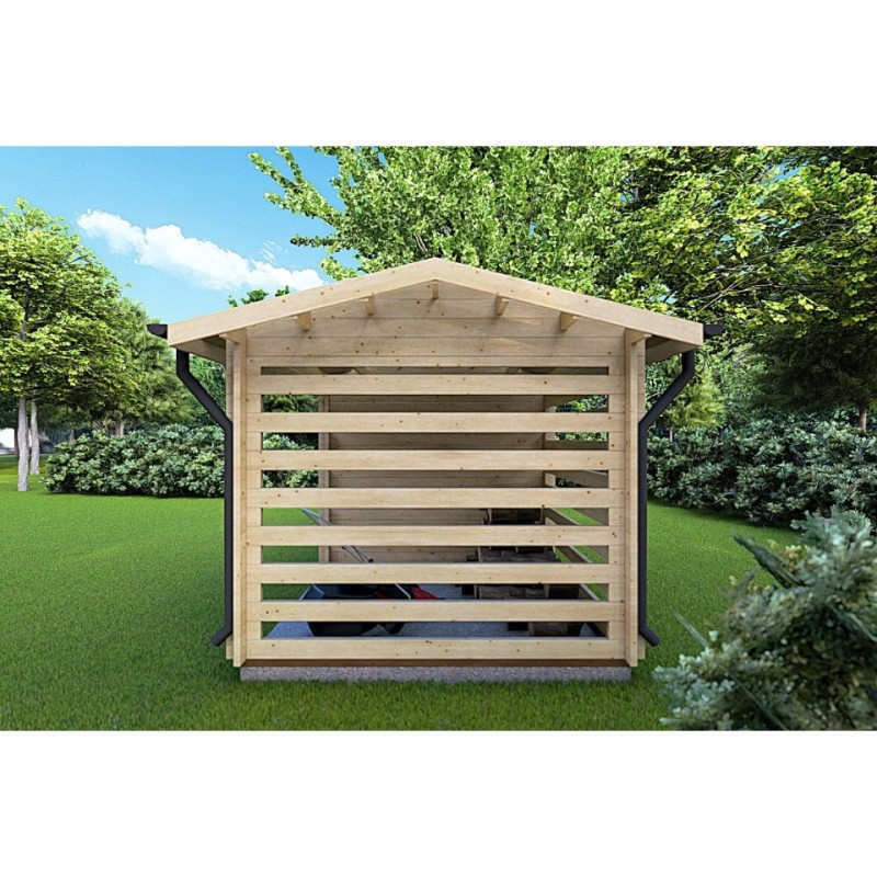 Caseta de jardín con leñera FRIDA 6.4x3 44mm, lado derecho