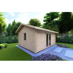 Casita de madera para piscina CLARA 5.2x4.2 44mm, frente lado izquierdo
