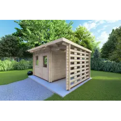 Caseta de jardín para herramientas con leñera LISA 3x3 44mm, frente lado derecho
