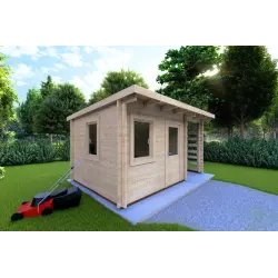 Caseta de jardín para herramientas con leñera LISA 3x3 44mm, frente lado izquierdo
