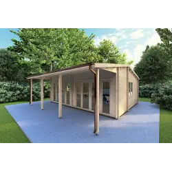 Cabaña de madera con porche DENISE 7x5 44mm, frente lado derecho