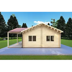 Casa de madera aislada en una planta AGNESE 14.7x6.2 con porche 44/100/44 mm, lado derecho