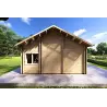 Vista del lado izquierdo de la casa habitable en madera AGNESE con estructura extendida y ventanales orientados al exterior.