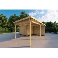 Cochera de madera con trastero 25 m² 44mm, frente lado derecho