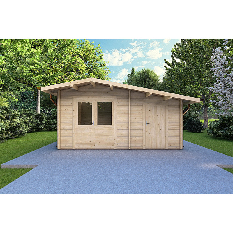 Casa de madera para jardín con dos estancias independientes ALLEGRA 5x3 44mm, vista frontal