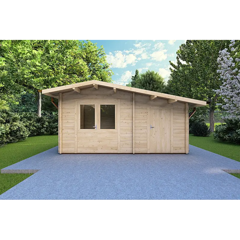 Casa de madera para jardín con dos estancias independientes ALLEGRA 5x3 44mm, vista frontal
