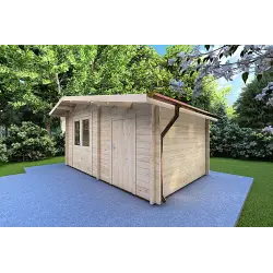 Casa de madera para jardín con dos estancias independientes ALLEGRA 5x3 44mm, frente lado derecho